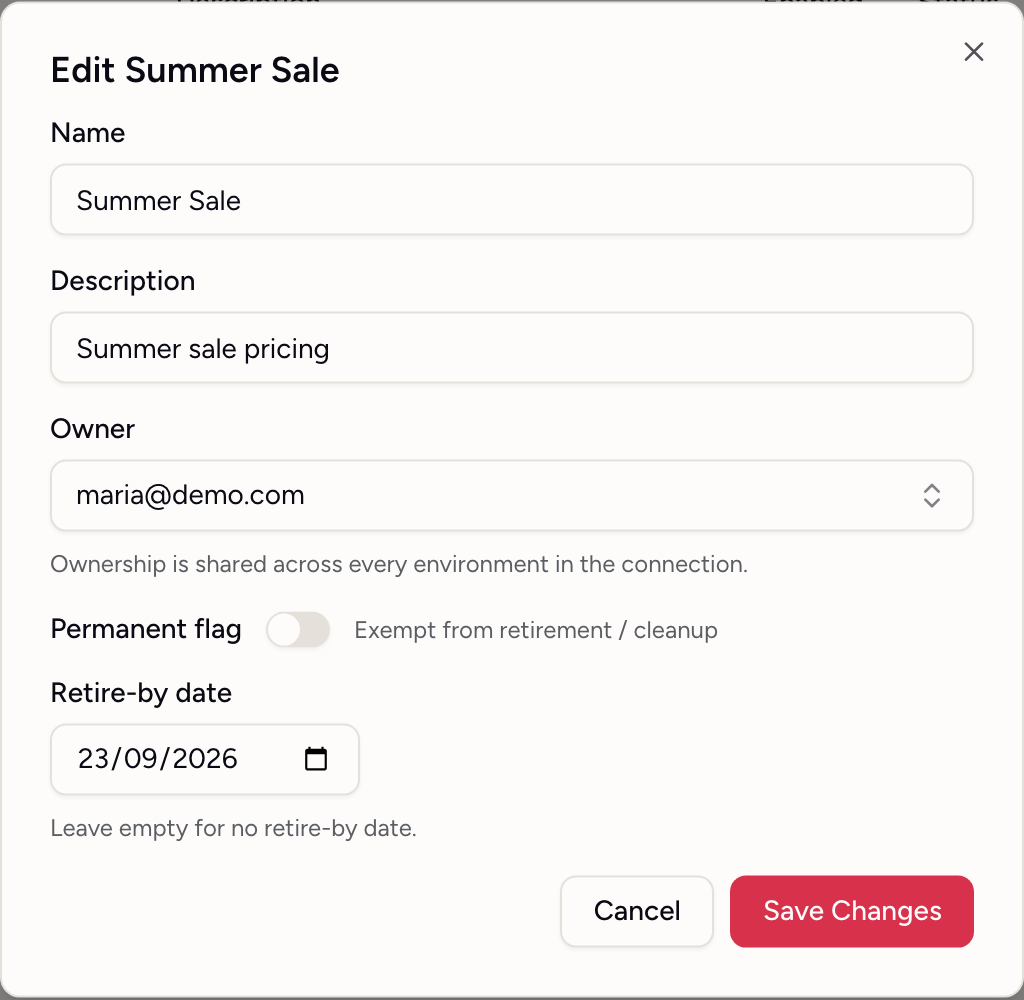 The Edit flag dialog