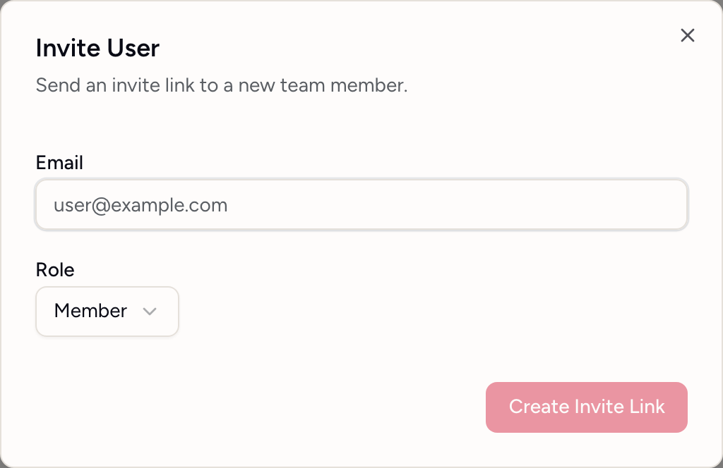 The Invite user dialog