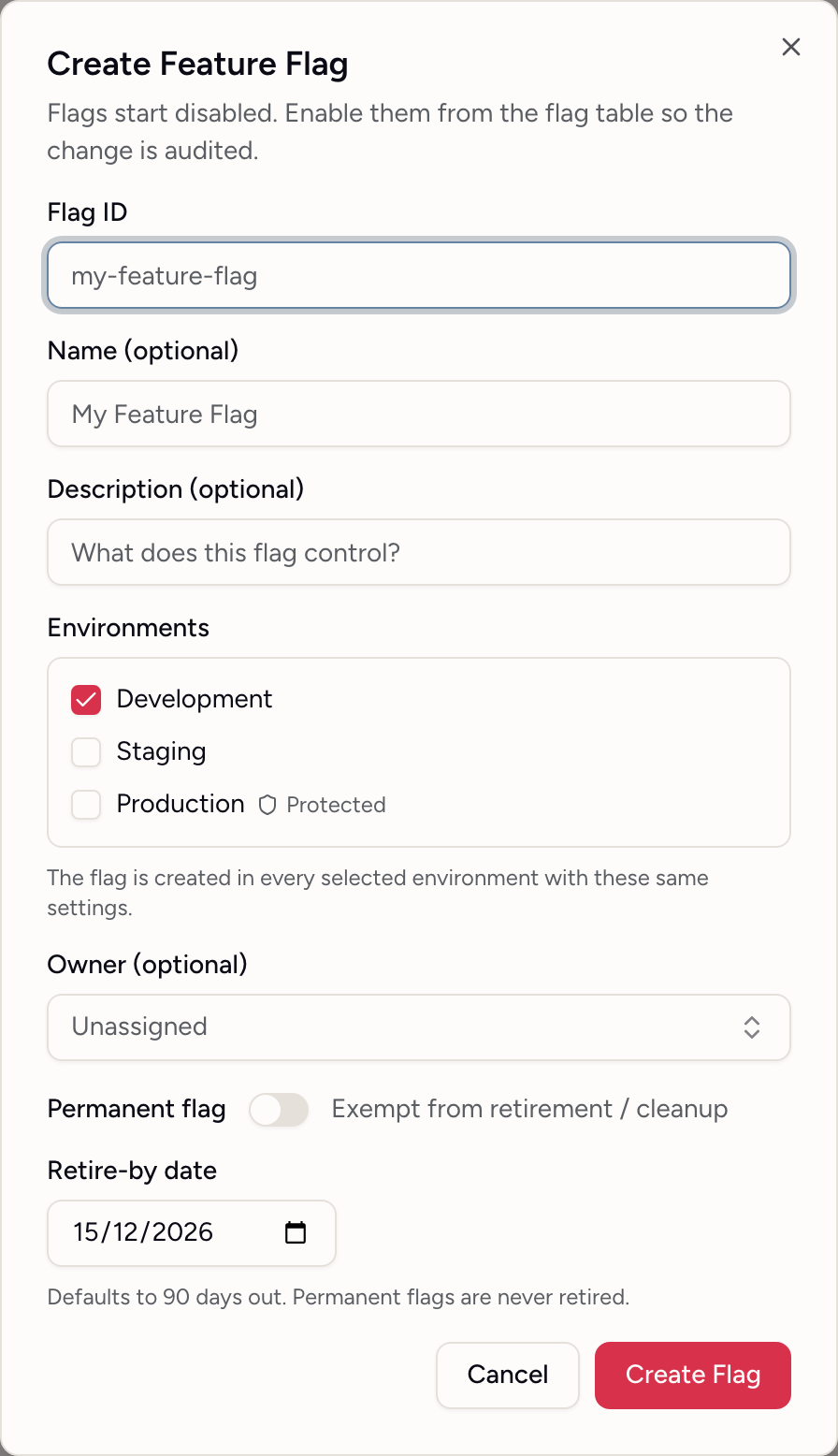 The New flag dialog